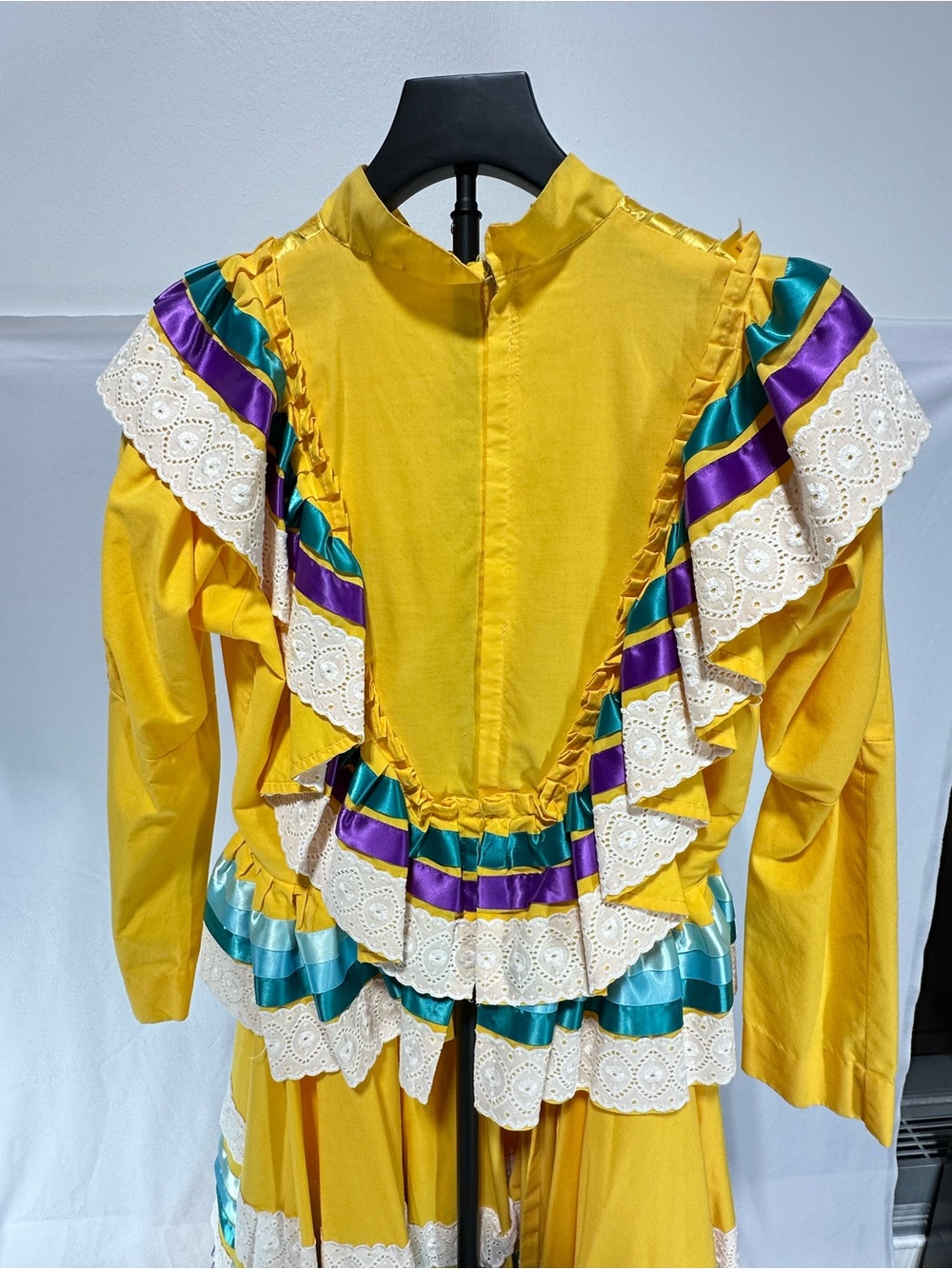 #201 Yellow Jalisco Folkloric Dance Dress Double Circle Skirt - Picture 3 of 8